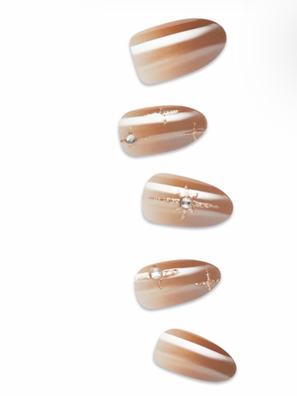 imPRESS Brown Striped Press-On Nails with Pearl & Gold Accent